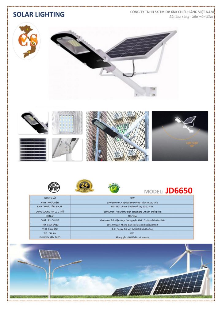 Đèn đường LEd năng lượng mặt trời 50W JD6650