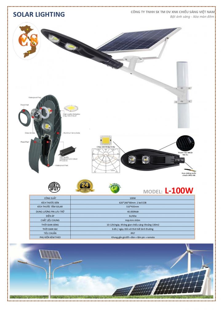 Đèn led năng lượng mặt trời VNLICO L-100W