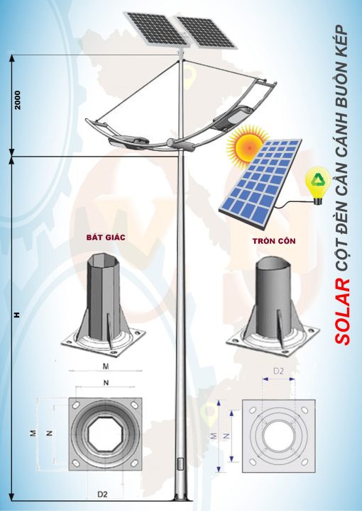 Cột đèn năng lượng mặt trời cánh buồm kép