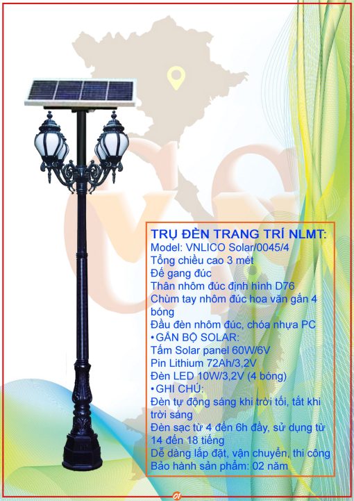 Trụ đèn trang trí năng lượng mặt trời SOLAR0045/4