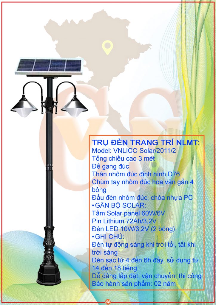 Trụ đèn trang trí năng lượng mặt trời VNLICO SOLAR/2011/2
