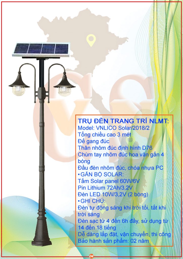 Cột đèn trang trí năng lượng mặt trời  VNLICO SOLAR/2018/2
